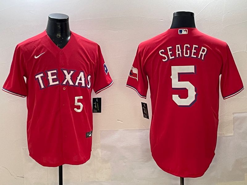 Men Texas Rangers #5 Seager Red Game 2025 Nike MLB Jersey style 2